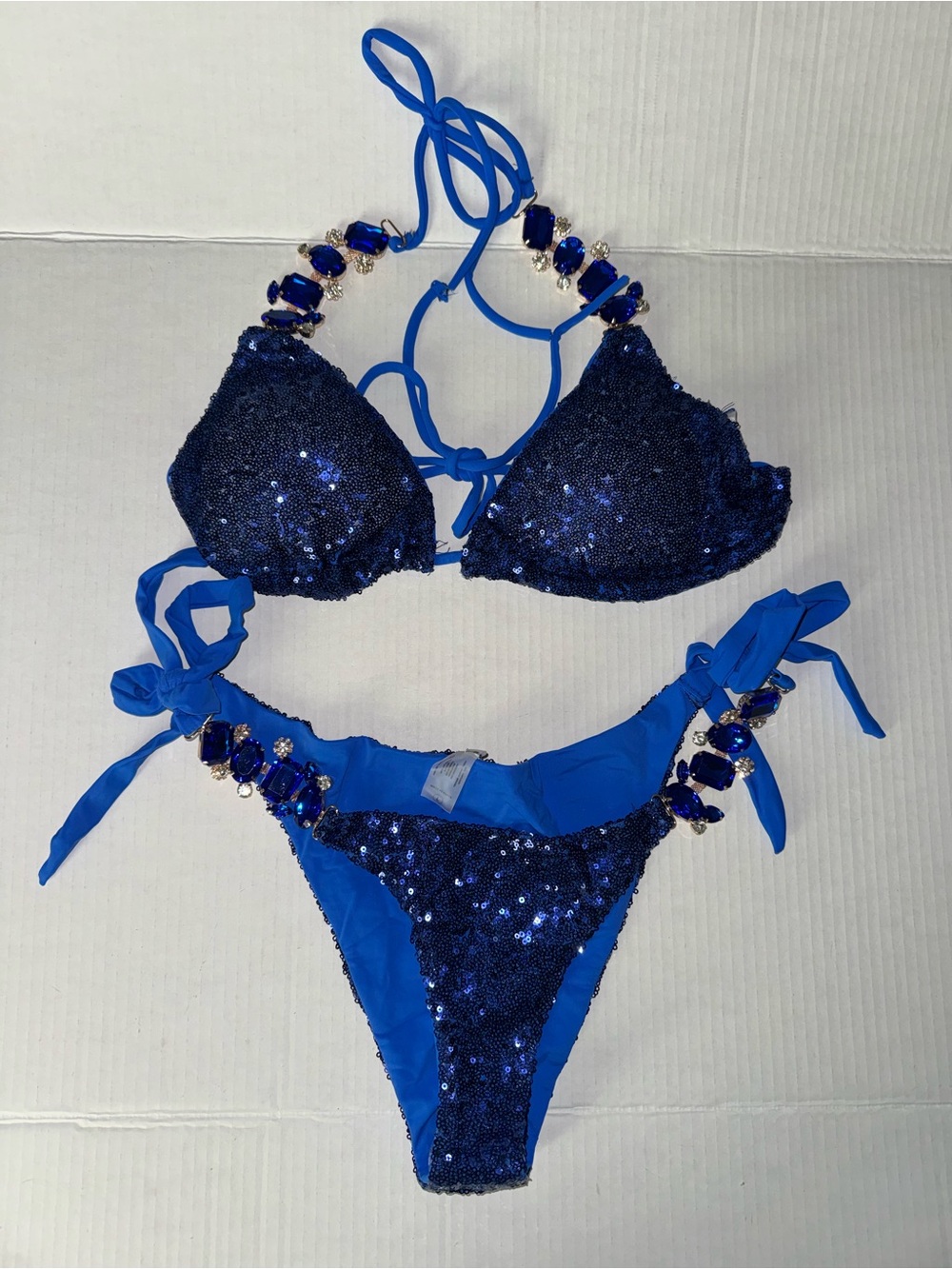 Sequin Tie-Side Bikini Set in Royal Blue